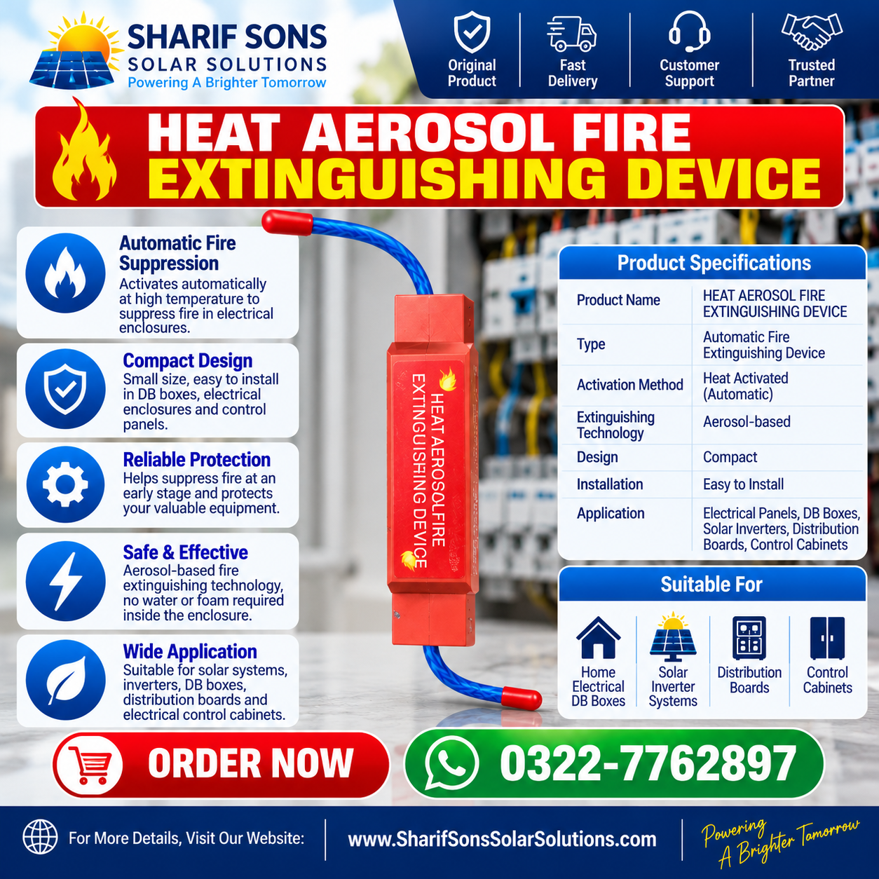 Heat Aerosol Fire Extinguishing Device β Fire Protection for Electrical DB Boxes, Inverters & Solar Systems